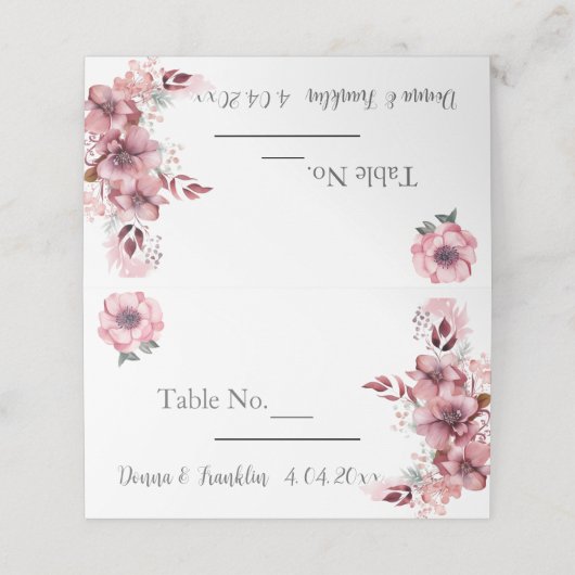 Modern stoffig Roos roze bruiloft Plaatskaartje (Buitenkant ongevouwen)