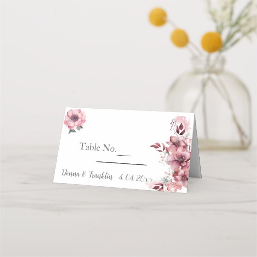 Modern stoffig Roos roze bruiloft Plaatskaartje (Voorkant)