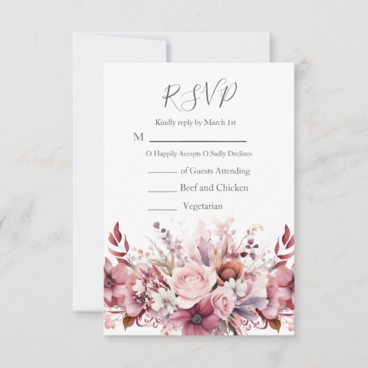 Modern stoffig Roos roze bruiloft RSVP Kaartje (Voorkant)