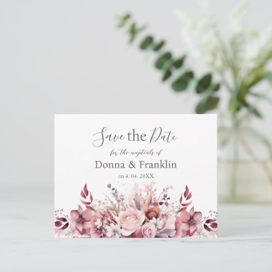 Modern stoffig Roos Roze bruiloft Save the Date Briefkaart (Staand voorkant)