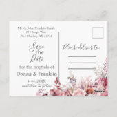 Modern stoffig Roos Roze bruiloft Save the Date Briefkaart (Achterkant)