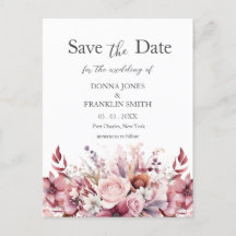 Modern stoffig Roos Roze bruiloft Save the Date