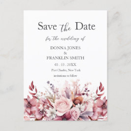 Modern stoffig Roos Roze bruiloft Save the Date Briefkaart