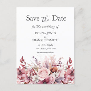 Modern stoffig Roos Roze bruiloft Save the Date Briefkaart