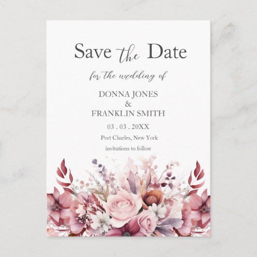 Modern stoffig Roos Roze bruiloft Save the Date Briefkaart (Voorkant)