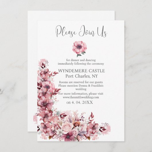 Modern stoffig Roos Roze QR Code Wedding Informatiekaartje (Voorkant / Achterkant)