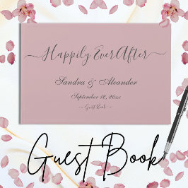 Modern stoffig Roos roze zwart script bruiloft Gastenboek