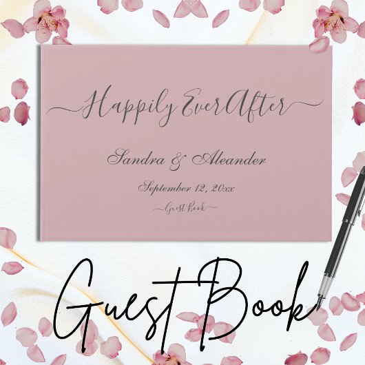 Modern stoffig Roos roze zwart script bruiloft Gastenboek