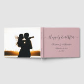 Modern stoffig Roos roze zwart script bruiloft Gastenboek (Volledig)