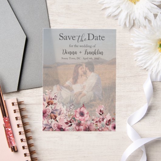 Modern stoffig Roos Save the Date Vellum Uitnodigingen (Huwelijk)