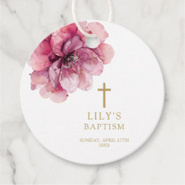 Modern Stoffig Roos Waterverf Bloemen Doop Bedankjes Labels