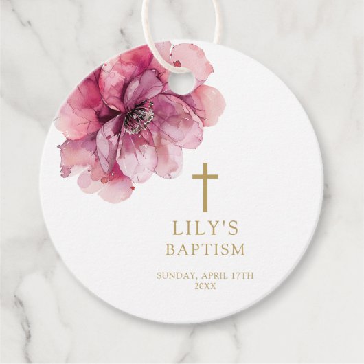 Modern Stoffig Roos Waterverf Bloemen Doop Bedankjes Labels (Voorkant)