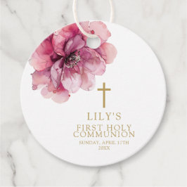 Modern stoffig Roos Waterverf Bloemen Heilige Comm Bedankjes Labels