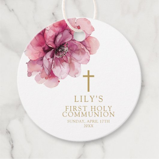 Modern stoffig Roos Waterverf Bloemen Heilige Comm Bedankjes Labels (Voorkant)