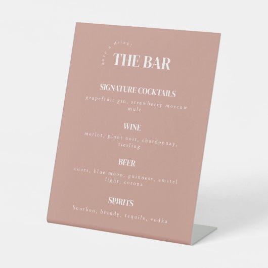 Modern stoffig Roos Wedding Bar Menu Reclamebord Met Voetstuk (Voorkant)