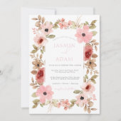 Modern stoffig roze bloemen Roos bruiloft Kaart (Voorkant)