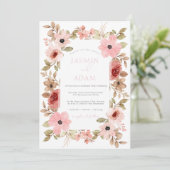 Modern stoffig roze bloemen Roos bruiloft Kaart (Staand voorkant)