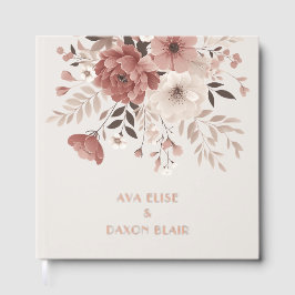 Modern & stoffig Roze Bloemen Trouwgoud Gastenboek