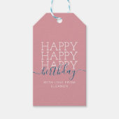 Modern stoffig roze Happy Birthday Gift Labels Cadeaulabel (Voorkant)