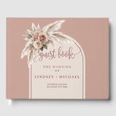 Modern stoffig roze pampas boog bruiloft gastenboe gastenboek (Voorkant)