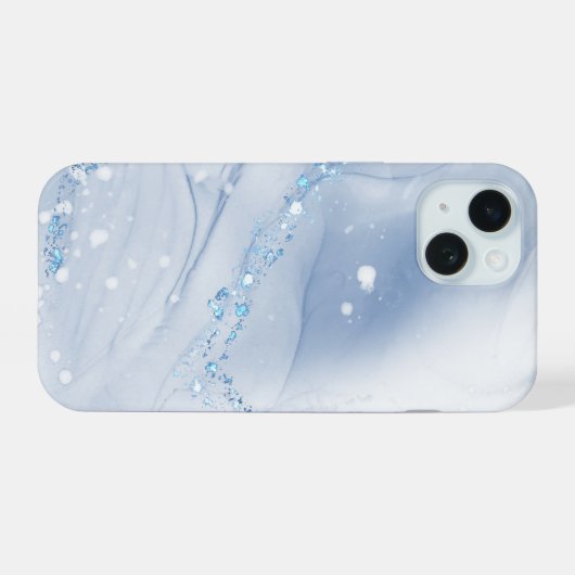 Modern Stone Dusty Blue Marble iPhone 15 Case (Achterkant horizontaal)
