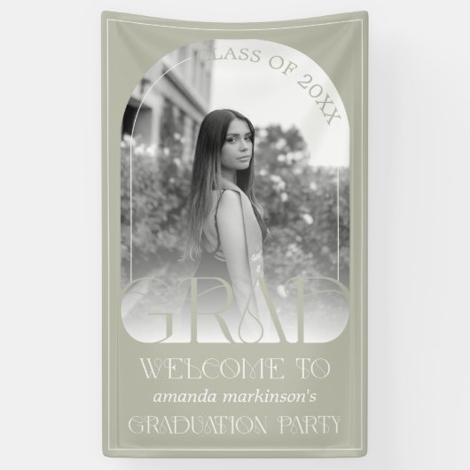 Modern Stone Grey Arch Photo Graduation Welcome Spandoek (Verticaal)