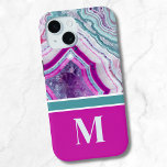 Modern Stone Initiaal Monogram iPhone 15 Case<br><div class="desc">Stijlvolle Blauwgroen Magenta Stone Initiaal Monogram iPhone 15 Hoesje. Kristallen en geodes blijven een favoriete trend! Deze print is voorzien van en tot dichtbij afbeelding van een levendige turkoois en paarse (magenta) geodstone, compleet met kleine kristallen. Voeg je initiaal toe om het je eigen te maken. Een leuk en meisjesachtig...</div>