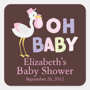 Modern Stork Baby Meisje Baby shower Sticker