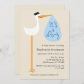 Modern Stork Baby shower Invitation - Boy Kaart (Voorkant / Achterkant)
