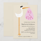 Modern Stork Baby shower Invitation - Girl Kaart (Voorkant / Achterkant)