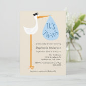 Modern Stork Baby shower Invitation - Twin Boys Kaart (Staand voorkant)