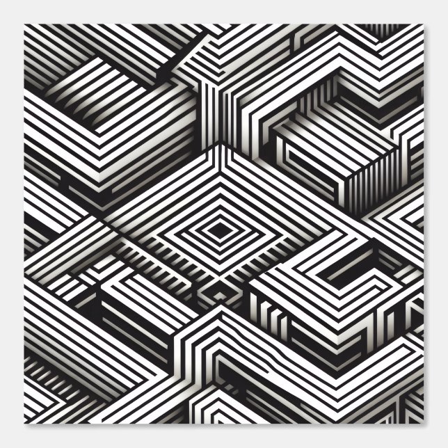 Modern Stout Abstract Monochroom Geometrisch Patro Behang (Voorkant)