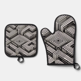 Modern Stout Abstract Monochroom Geometrisch Patro Ovenwant & Pannenlap Set