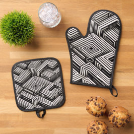 Modern Stout Abstract Monochroom Geometrisch Patro Ovenwant & Pannenlap Set