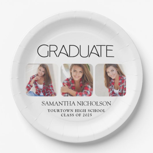 Modern strak 3-foto Afstuderen Papieren Bordje (Voorkant)