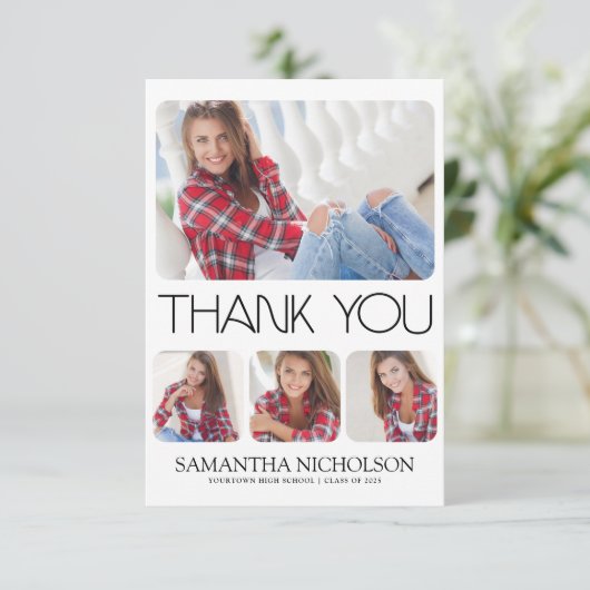 Modern strak 4- Foto Afstuderen Dank u Bedankkaart (Staand voorkant)