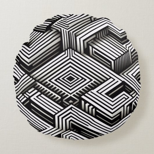 Modern strak Abstract Monochroom Geometrisch Patro Rond Kussen (Voorkant)