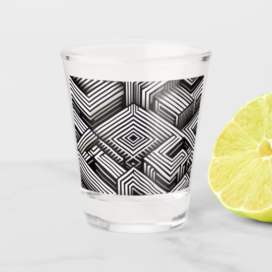 Modern strak Abstract Monochroom Geometrisch Patro Shot Glas (Voorkant)