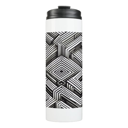 Modern strak Abstract Monochroom Geometrisch Patro Thermosbeker (Voorkant)