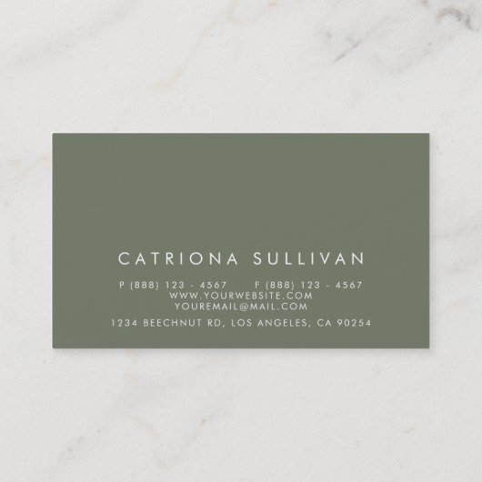 Modern strak Elegant Taupe Green Visitekaartje (Achterkant)