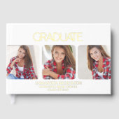 Modern strak wit 3-foto Afstuderen Gastenboek (Voorkant)