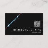 Modern Strak Zwart Elektrotechnicus QR Code Logo Visitekaartje (Voorkant)