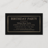Modern & Strak, Zwart/Gouden Verjaardagsfeest Tick Visitekaartje (Voorkant)