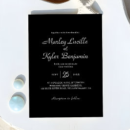 Modern strak zwart romantisch script namen bruilof kaart