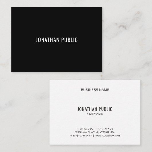Modern strak zwart wit trendy chique Sjabloon Visitekaartje (Voorkant / Achterkant)