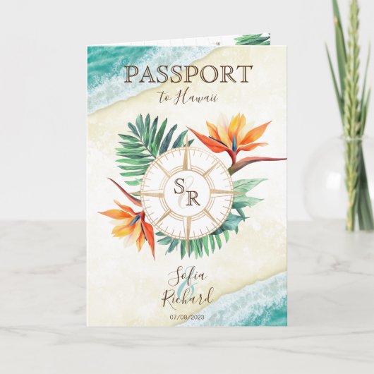 Modern strand bestemming bruiloft paspoort QR-code (Voorkant)