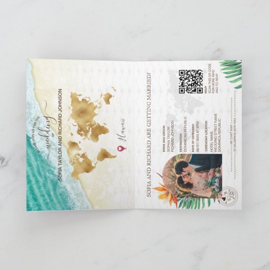 Modern strand bestemming bruiloft paspoort QR-code (Binnen)