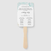 Modern strand | Blauwgroen huwelijksprogramma Hand Handwaaier (Achterkant)