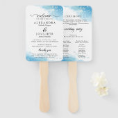 Modern strand | Blauwgroen huwelijksprogramma Hand Handwaaier (Voorkant en achterkant)