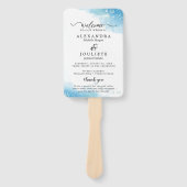 Modern strand | Blauwgroen huwelijksprogramma Hand Handwaaier (Voorkant)